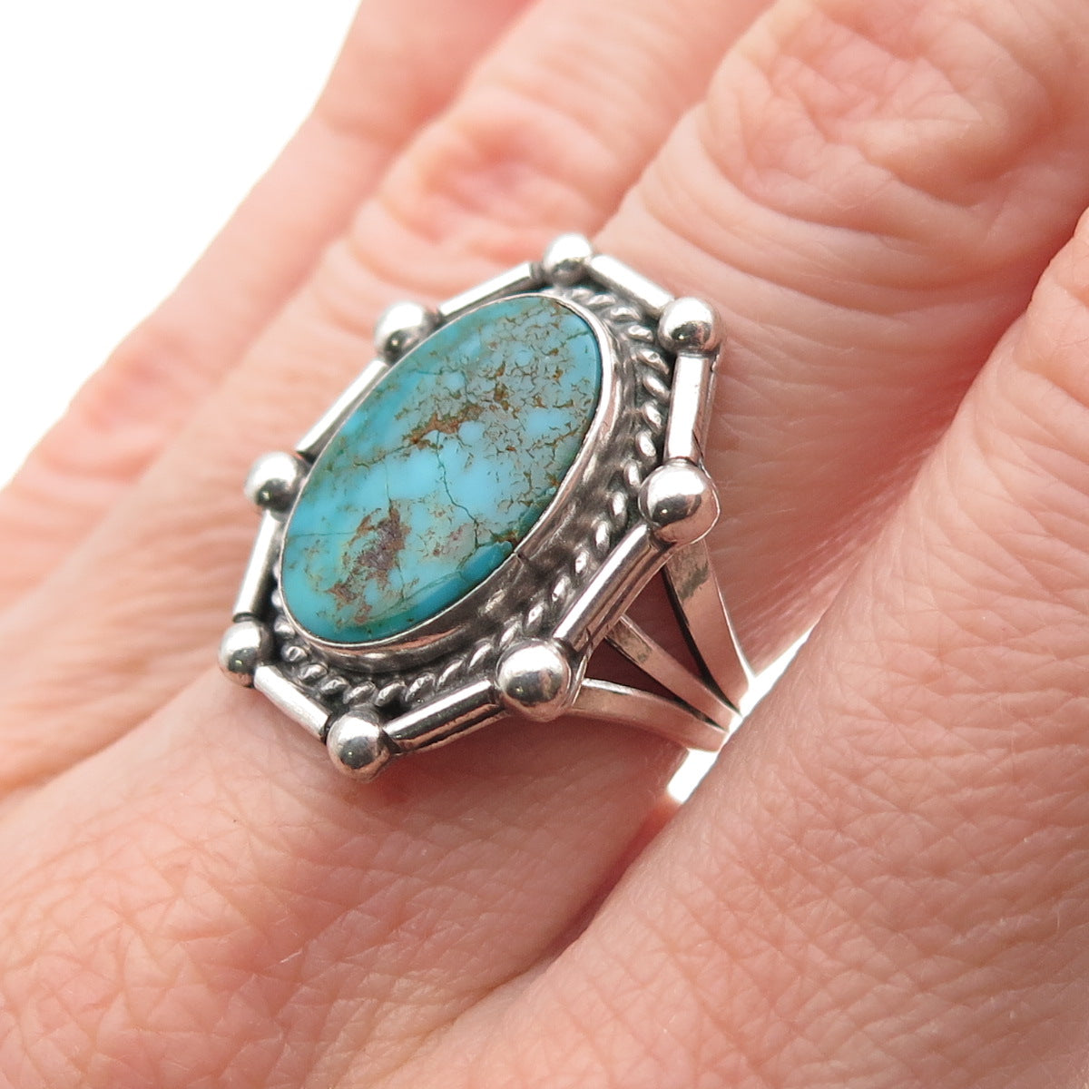 Old Pawn 925 Sterling Silver Vintage Southwestern Kingman Turquoise Ring Size 6