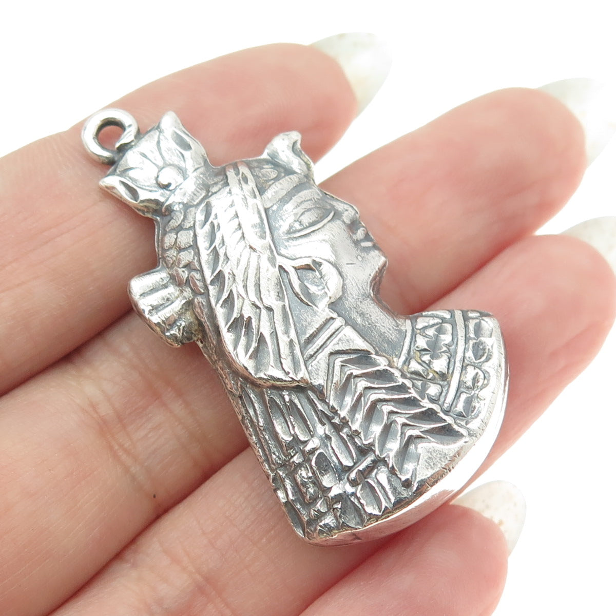 800 Silver Vintage Egypt Cleopatra Puffy Oxidized Pendant