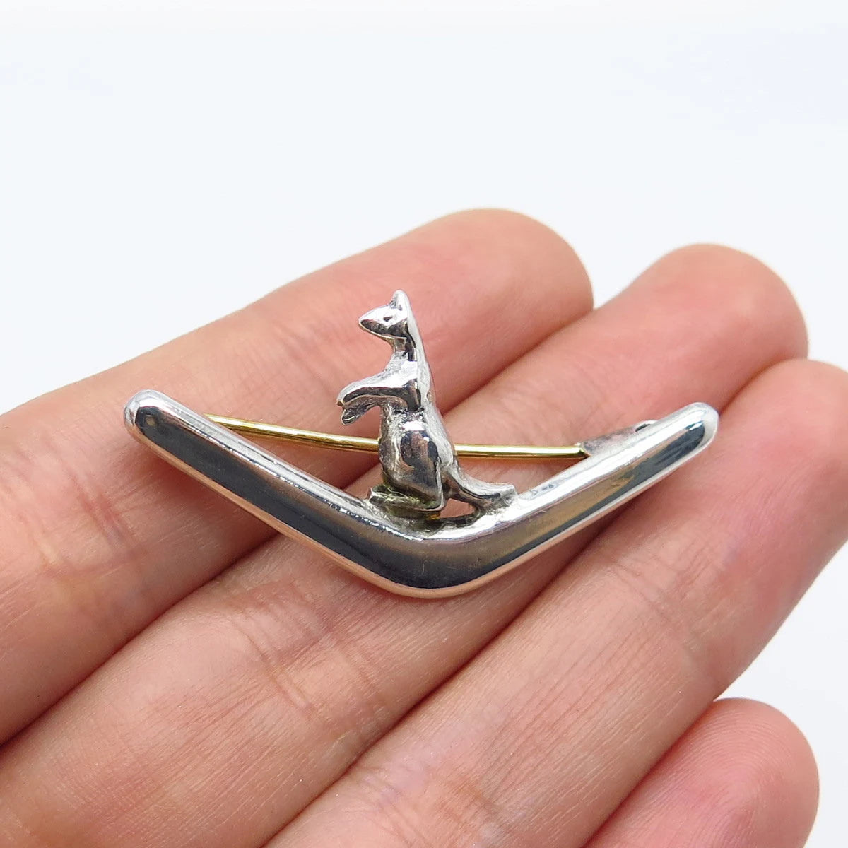 925 Sterling Silver 2-Tone Vintage Kangaroo Pin Brooch