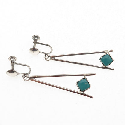 Old Pawn 925 Sterling Silver Vintage Turquoise Tribal Screw Back Dangle Earrings