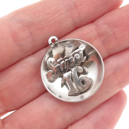 925 Sterling Silver Vintage Sweet 16 Charm Pendant