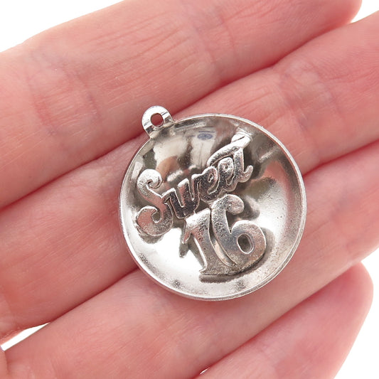 925 Sterling Silver Vintage Sweet 16 Charm Pendant