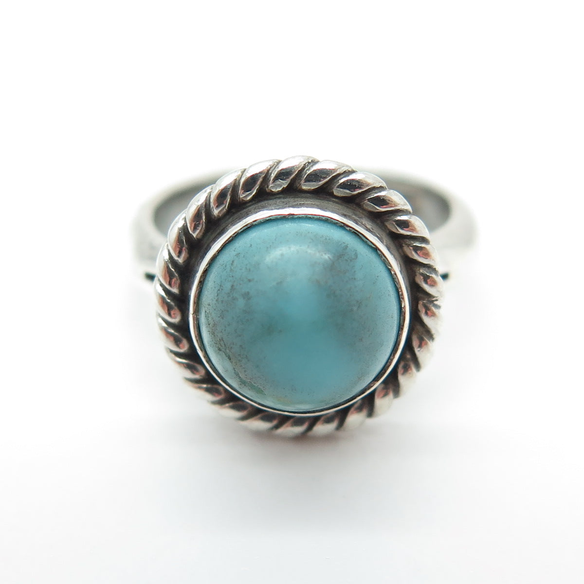 925 Sterling Silver Vintage Mexico Real Turquoise Roped Pinky Ring Size 2