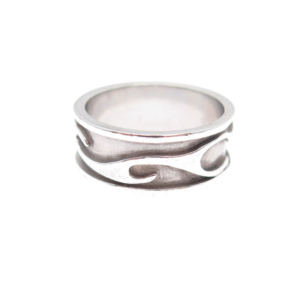 925 Sterling Silver Vintage Modernist Oxidized Biker Band Ring Size 6.25