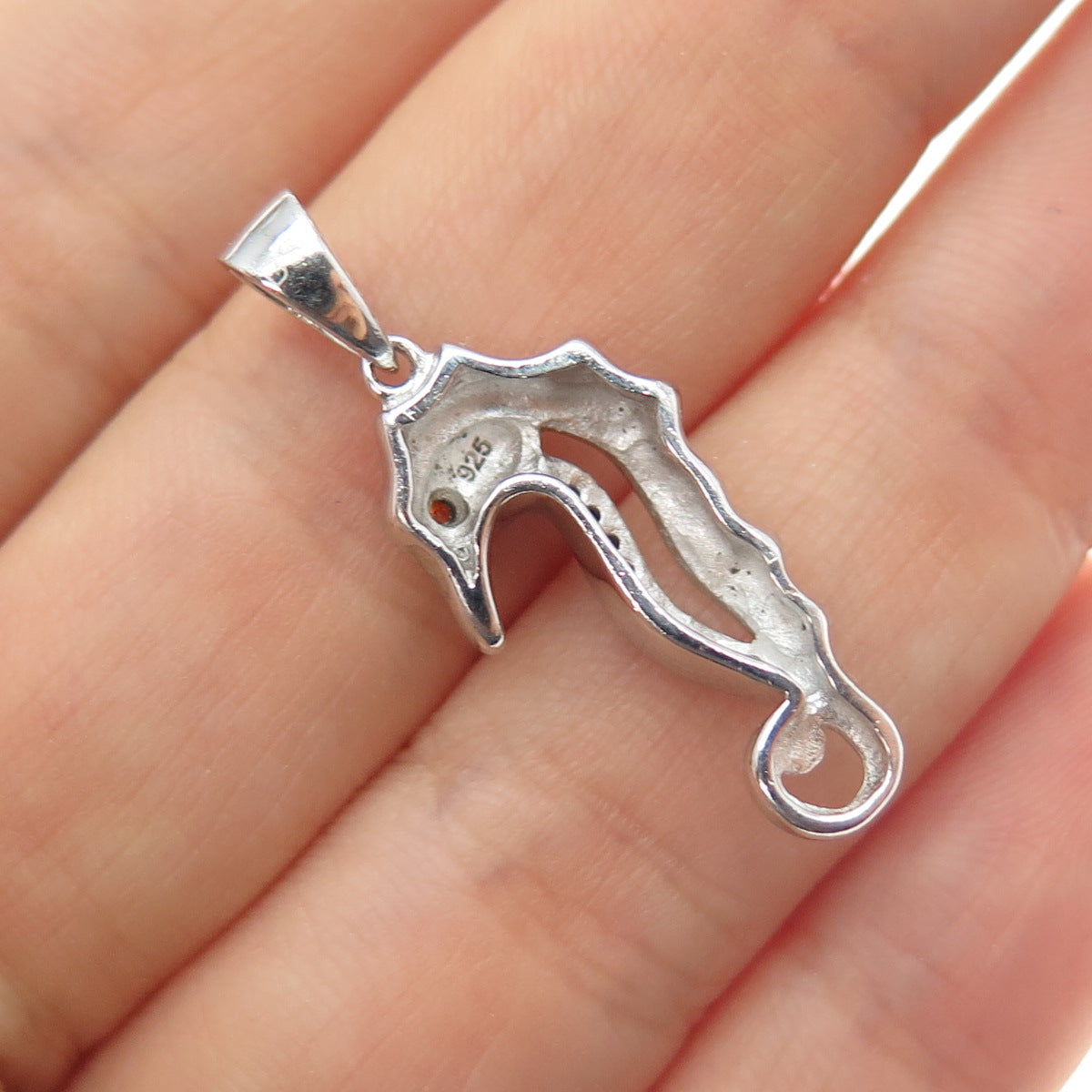 925 Sterling Silver Round-Cut Blue & Red C Z Seahorse Charm Pendant