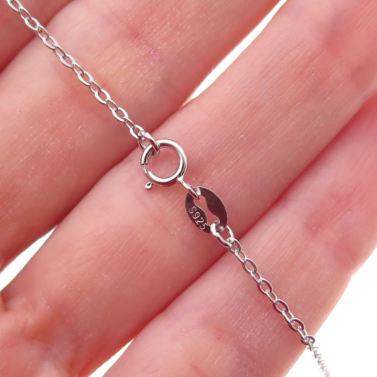 Han 925 Sterling Silver Real Diamond Accent Love Cable Chain Necklace 18"