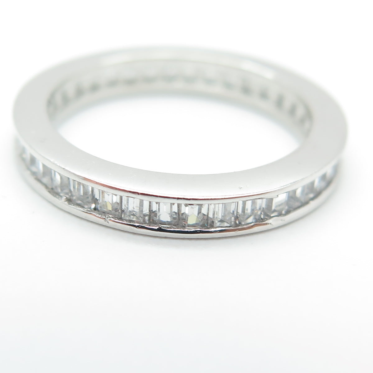 925 Sterling Silver Emerald-Cut Shaped C Z All Around Eternity Ring Size 5.75