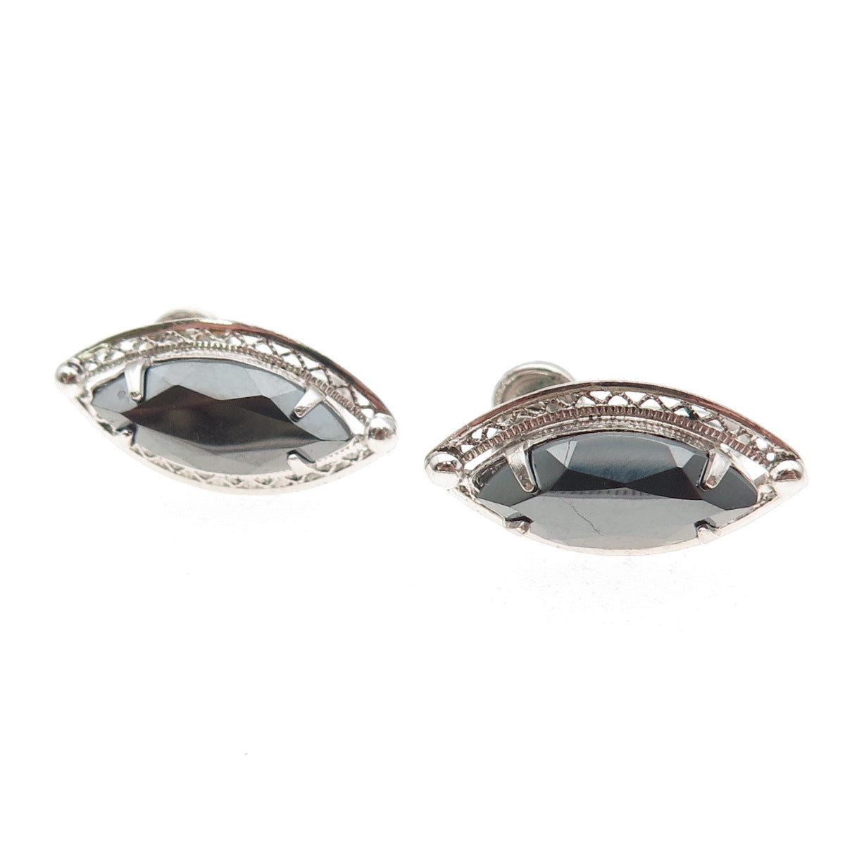 Sorrento 925 Sterling Silver Vintage Real Hematite Screw Back Earrings
