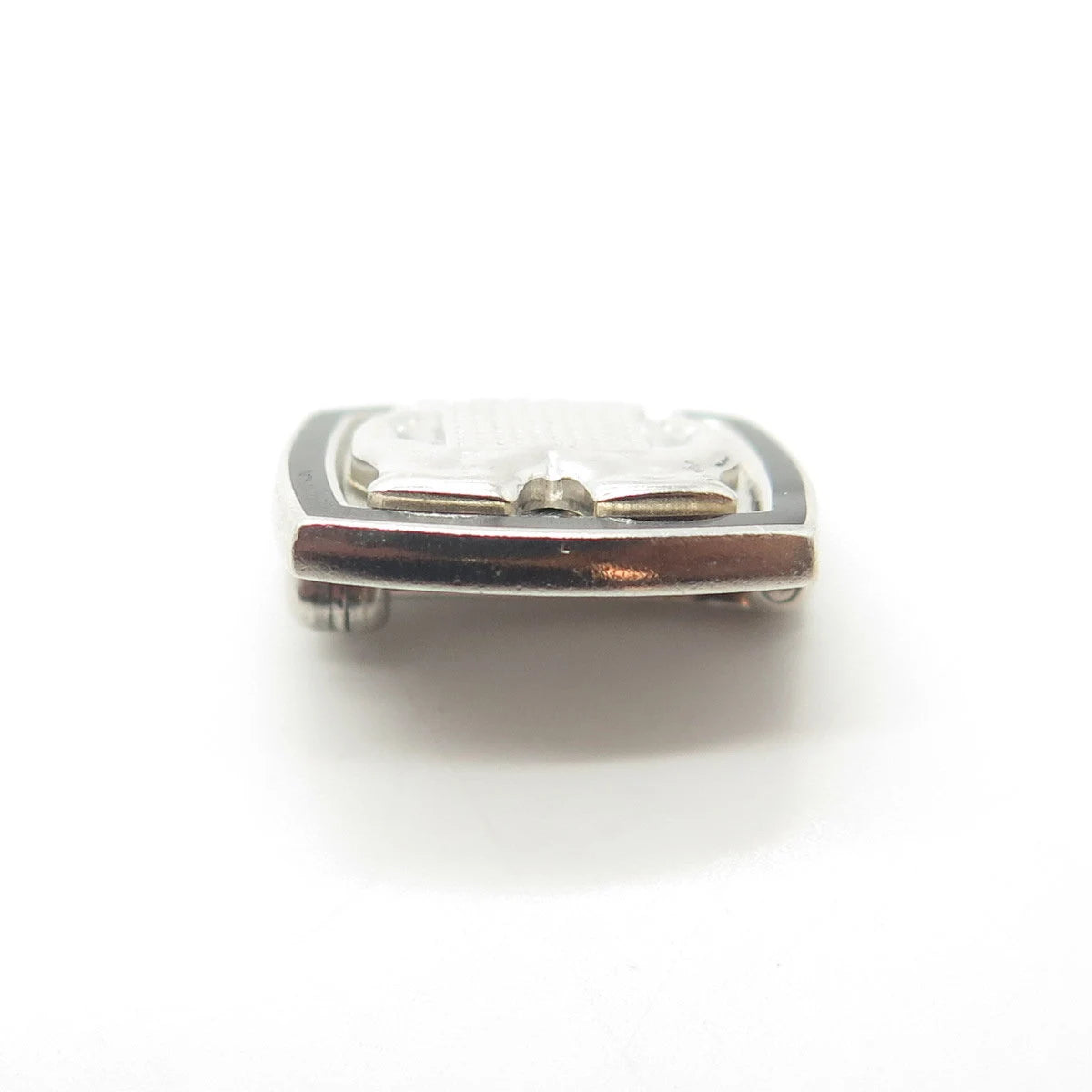 925 Sterling Silver Vintage cTo Black Enamel Protect Buildings Pin Brooch