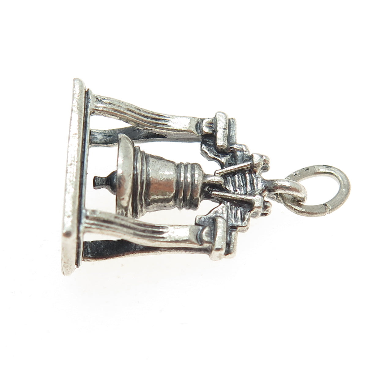 925 Sterling Silver Antique Art Deco Liberty Bell 3D Pendant