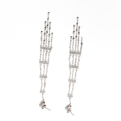 925 Sterling Silver Round-Cut C Z Long Dangle Earrings