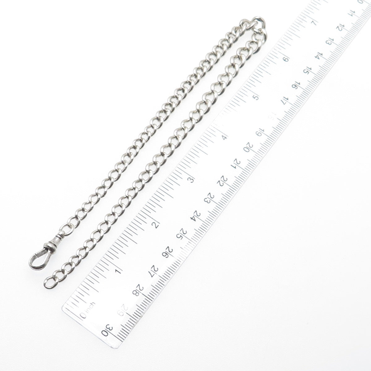 925 Sterling Silver Antique 1930s WWC & GEC London Pocket Watch Chain 12"