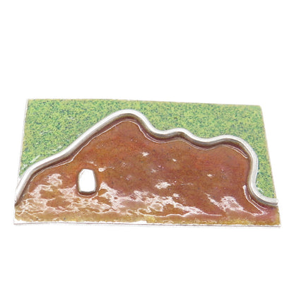 925 Sterling Silver Vintage Enamel Modernist Man's Profile Pendant