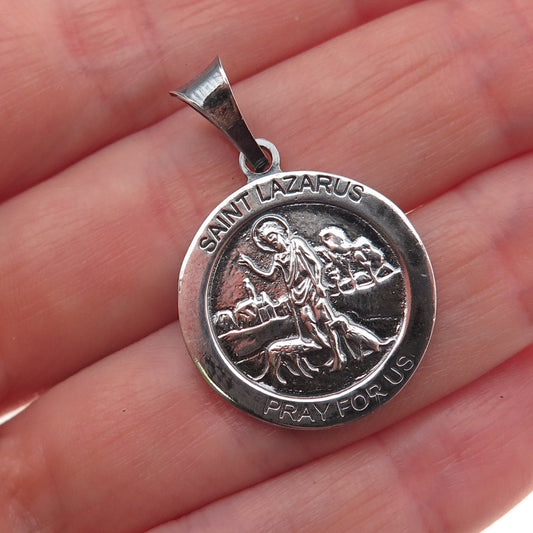 925 Sterling Silver Vintage Italy Saint Lazarus Oxidized Charm Pendant