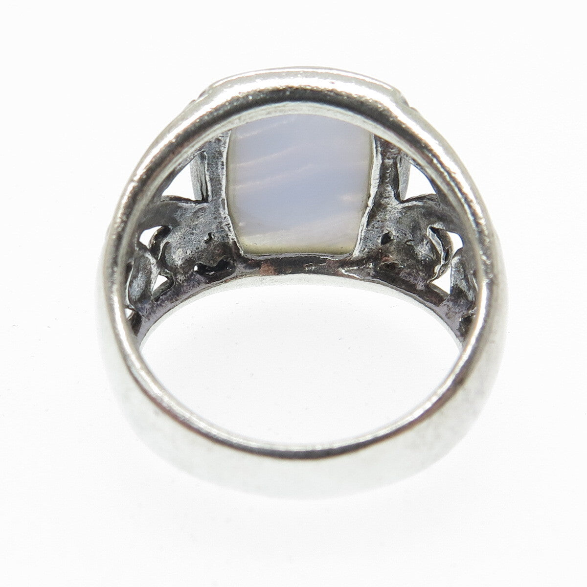 925 Sterling Silver Vintage Real Blue Lace Agate Gemstone Ring Size 8
