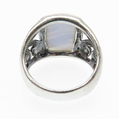 925 Sterling Silver Vintage Real Blue Lace Agate Gemstone Ring Size 8