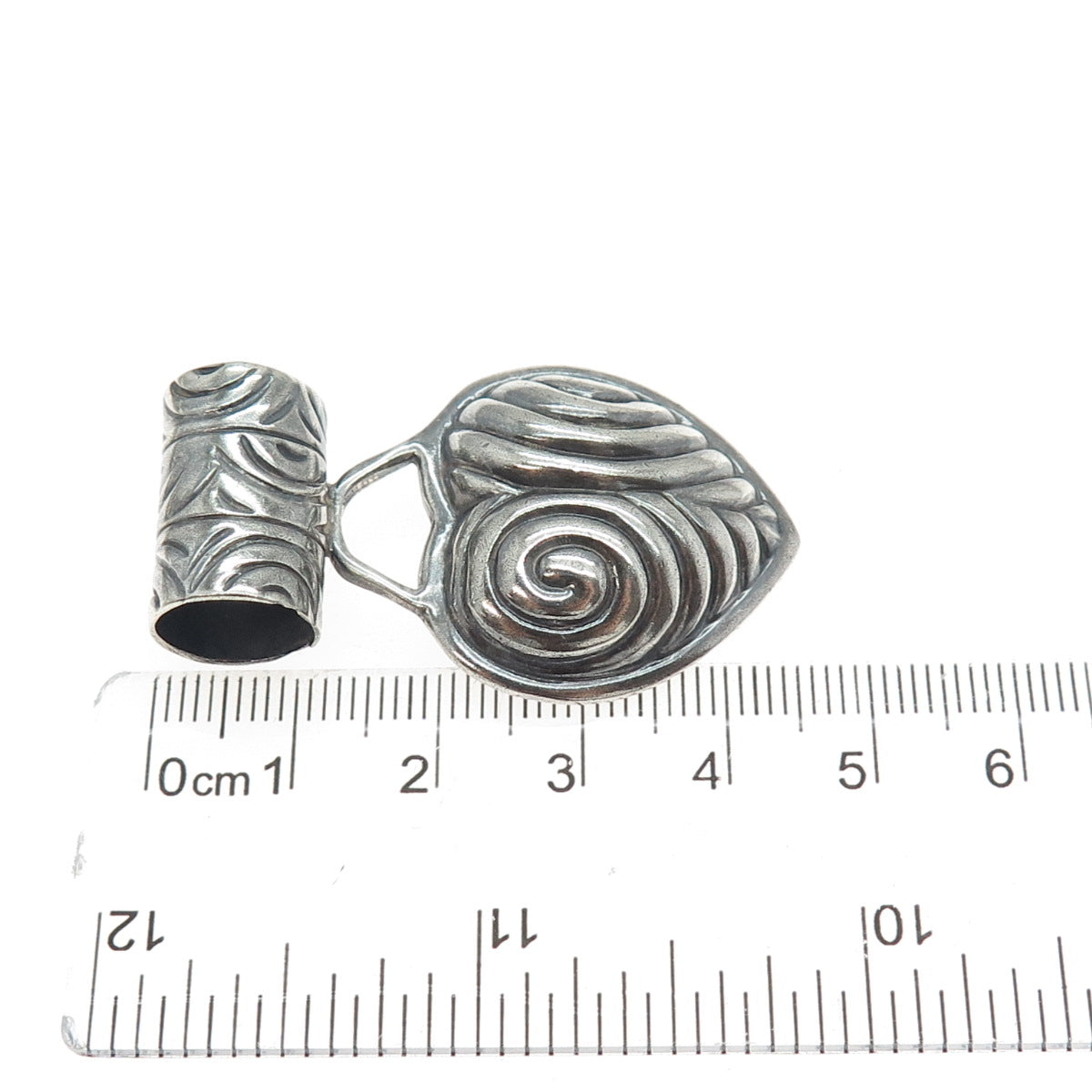 925 Sterling Silver Vintage Modernist Ornate Heart Oxidized Slide Pendant