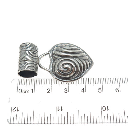 925 Sterling Silver Vintage Modernist Ornate Heart Oxidized Slide Pendant