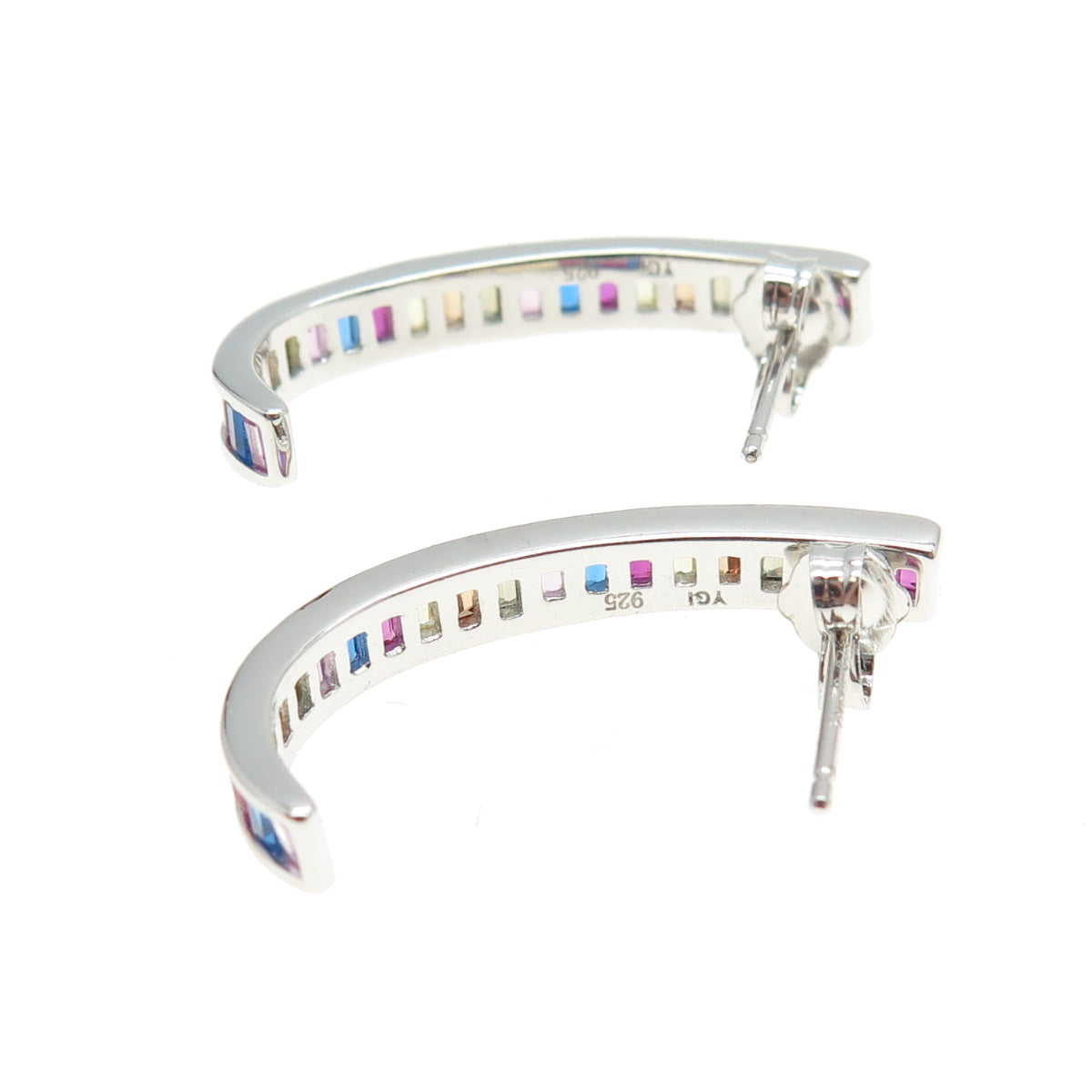 925 Sterling Silver Multi-Color C Z Half Hoop Earrings