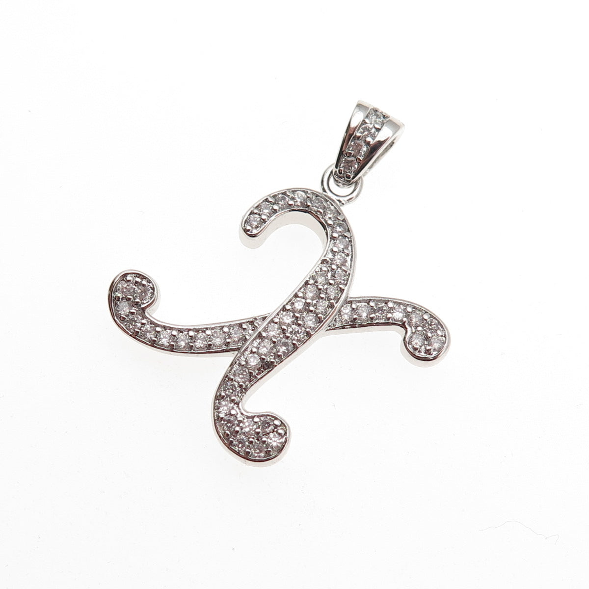 925 Sterling Silver Round-Cut C Z Letter X Initial Charm Pendant