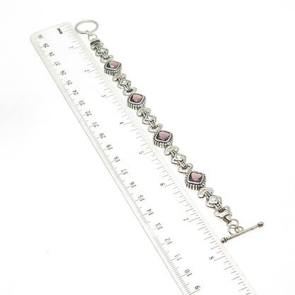 925 Sterling Silver Real Cushion-Cut Amethyst & Aquamarine Bracelet 7.25"
