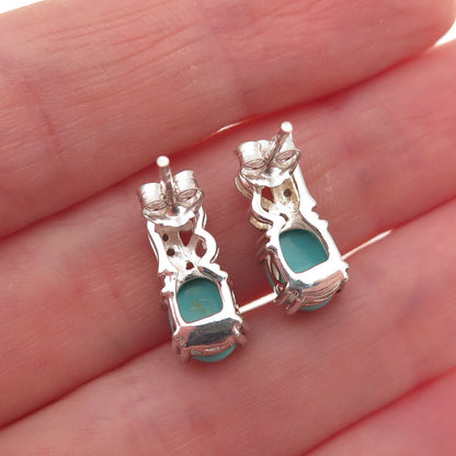 925 Sterling Silver Real Sleeping Beauty Turquoise & Apatite Earrings