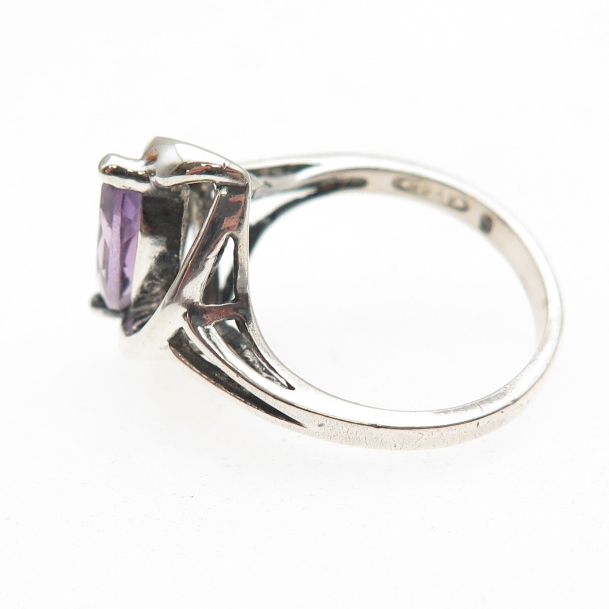 Avon 925 Sterling Silver Vintage Real Amethyst Modernist Ring Size 6