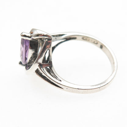 Avon 925 Sterling Silver Vintage Real Amethyst Modernist Ring Size 6