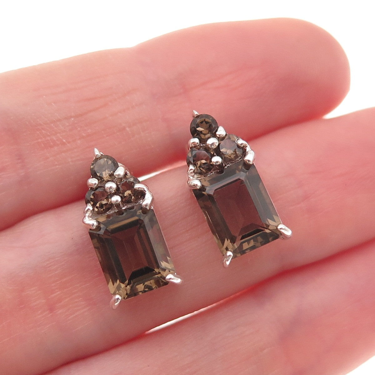 Ken Crafts 925 Sterling Silver Vintage Real Smoky Quartz Earrings