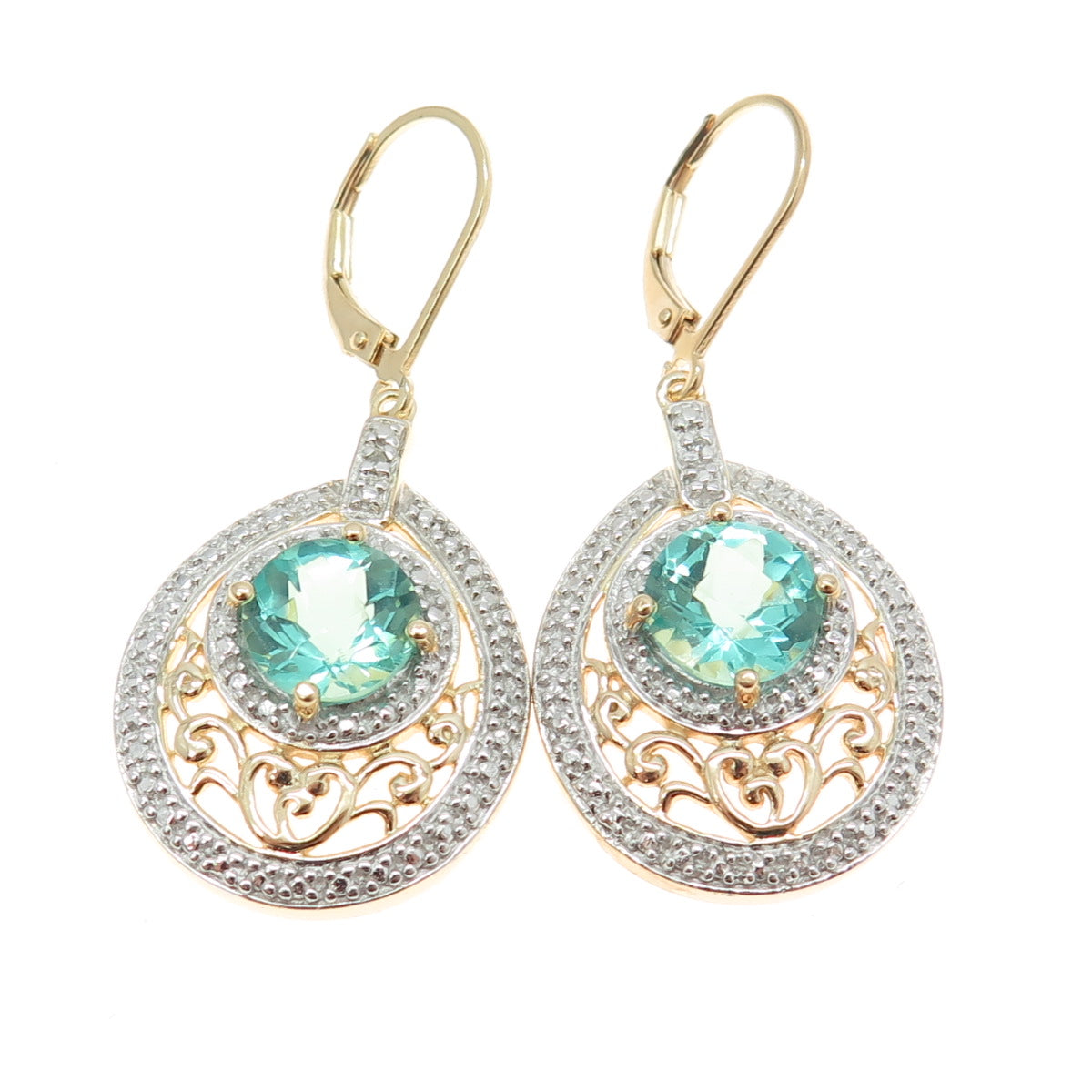 ROSS SIMONS 925 Sterling Silver Gold Plated Real Diamond Accent Apatite Earrings