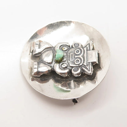900 Silver Vintage Real Turquoise Gemstone Tribal Pin Brooch