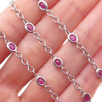 J. Stella 925 Sterling Silver Real Ruby By The Yard Cable Chain Necklace 24"