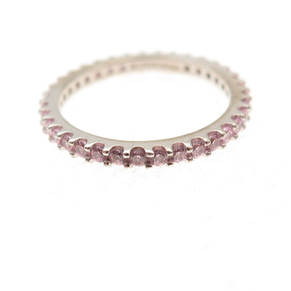 925 Sterling Silver Round-Cut Pink C Z Eternity All Around Band Ring Size 5