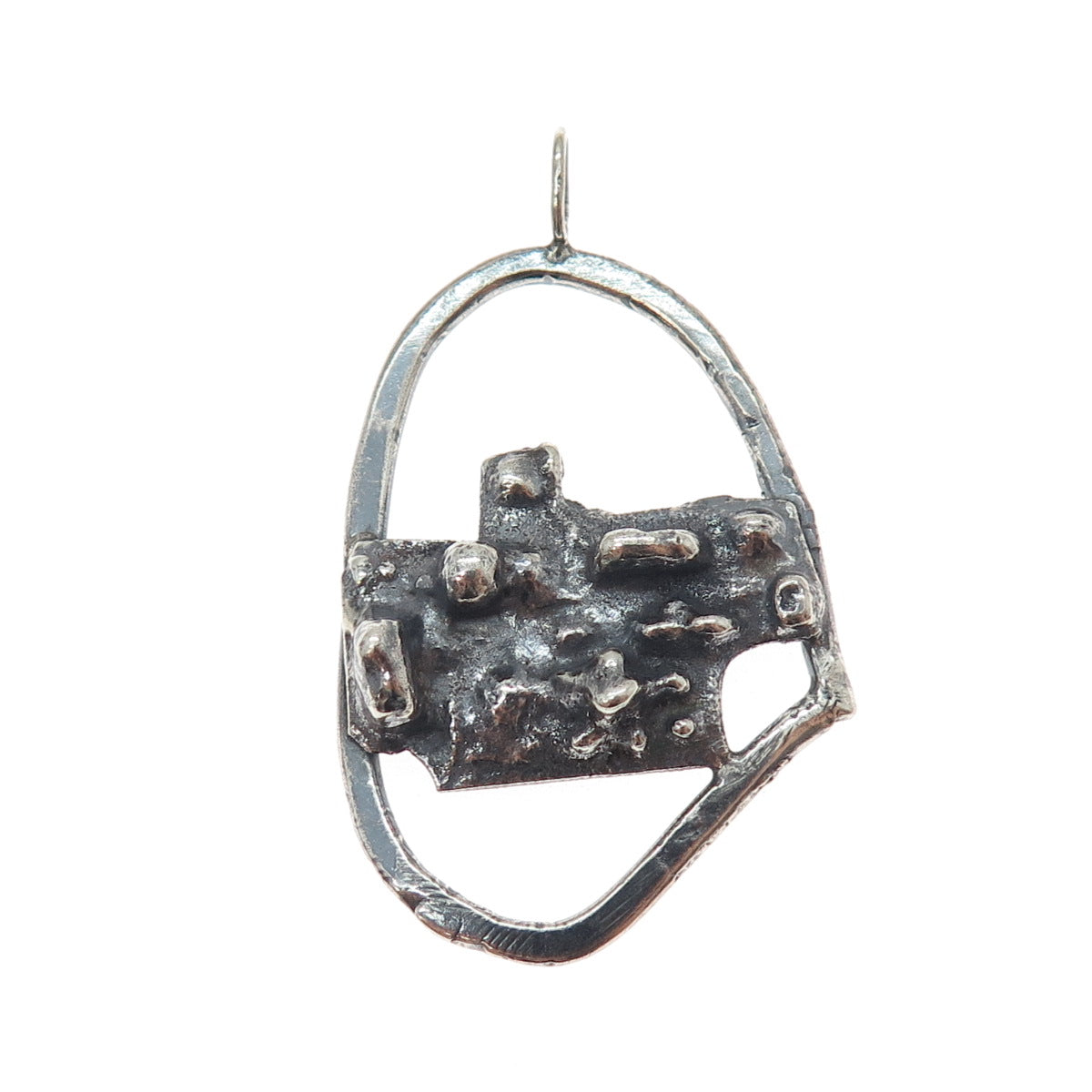 925 Sterling Silver Vintage Modernist Nugget Oxidized Pendant