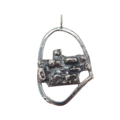 925 Sterling Silver Vintage Modernist Nugget Oxidized Pendant