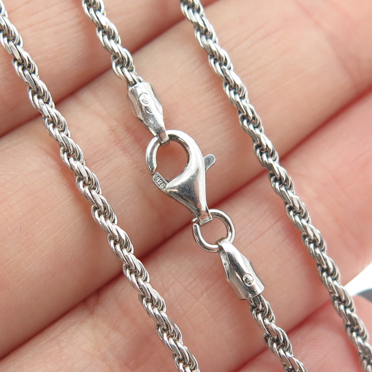 925 Sterling Silver Italy Twisted Rope Chain Necklace 14"