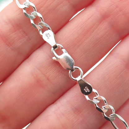 925 Sterling Silver Vintage Italy Figaro Link Bracelet 7.25"