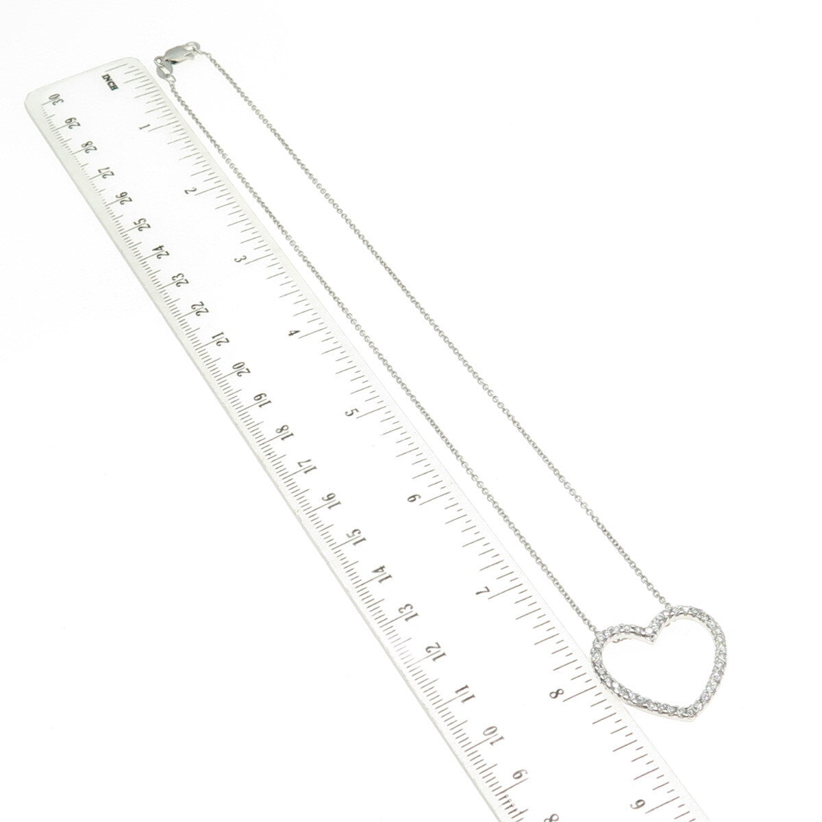 925 Sterling Silver Italy Round-Cut C Z Open Heart Cable Chain Necklace 16"