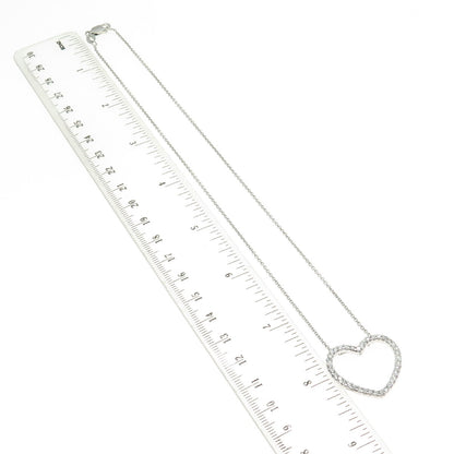 925 Sterling Silver Italy Round-Cut C Z Open Heart Cable Chain Necklace 16"