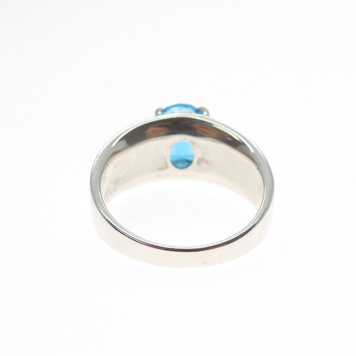 925 Sterling Silver Vintage Real Oval-Cut Swiss Blue Topaz Modernist Ring Size 9