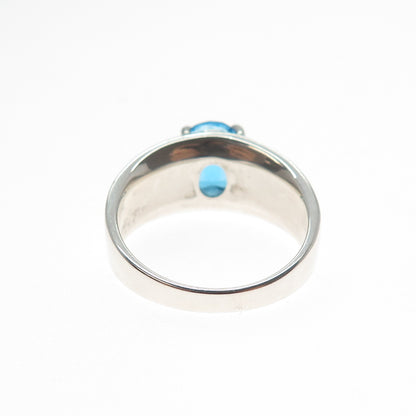 925 Sterling Silver Vintage Real Oval-Cut Swiss Blue Topaz Modernist Ring Size 9