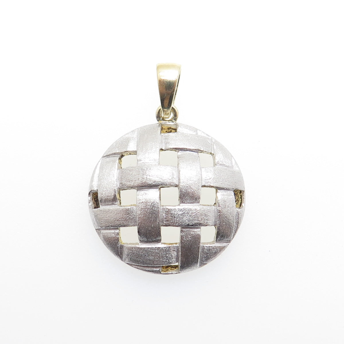925 Sterling Silver 2-Tone Vintage Woven Charm Pendant