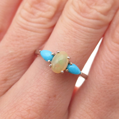 Chuck Clemency 925 Sterling Silver Vintage Real Opal & Turquoise Ring Size 7.25
