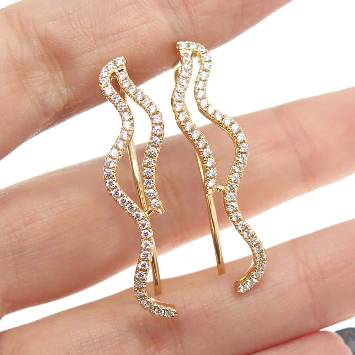 925 Sterling Silver Gold Plated Round-Cut C Z Wavy French Wire Earrings