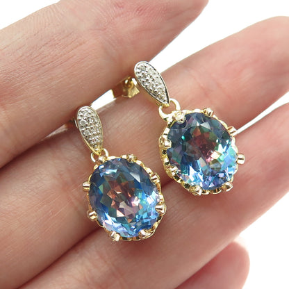 925 Sterling Silver Gold Plated Real White Diamond & Mystic Topaz Gem Earrings