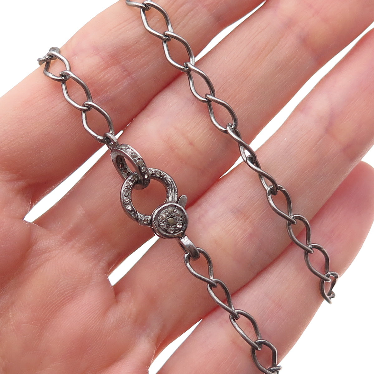 925 Sterling Silver Black Rhodium Real Diamond Curb Chain Necklace 28"