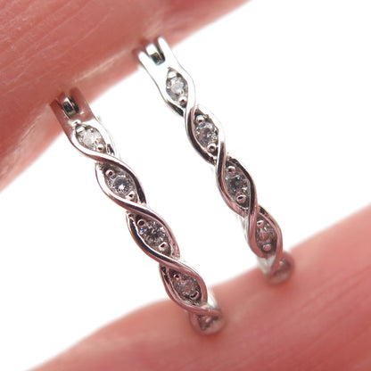925 Sterling Silver Round-Cut C Z Hoop Earrings