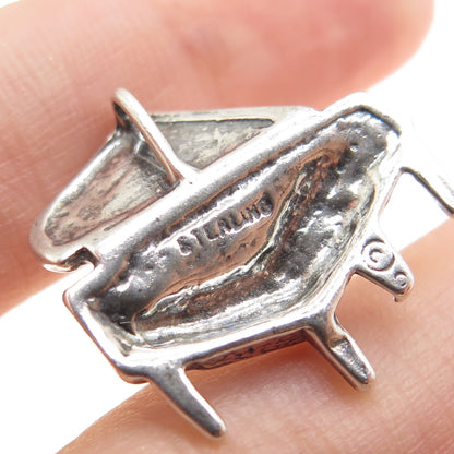 925 Sterling Silver Vintage Grand Piano Oxidized Minimalist Slide Charm Pendant