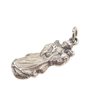 CREED 925 Sterling Silver Vintage St. Christopher Oxidized Charm Pendant
