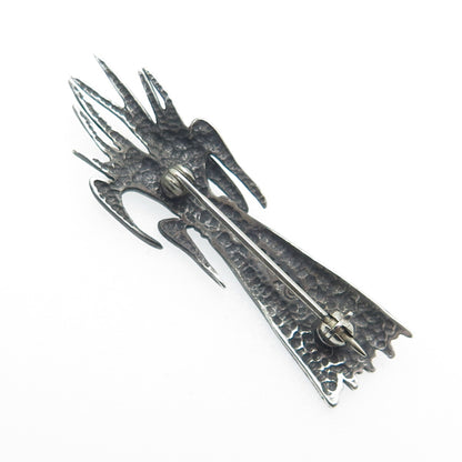 LISA LEE CREATIONS Sterling Silver Vintage Modernist Floral Oxidized Pin Brooch